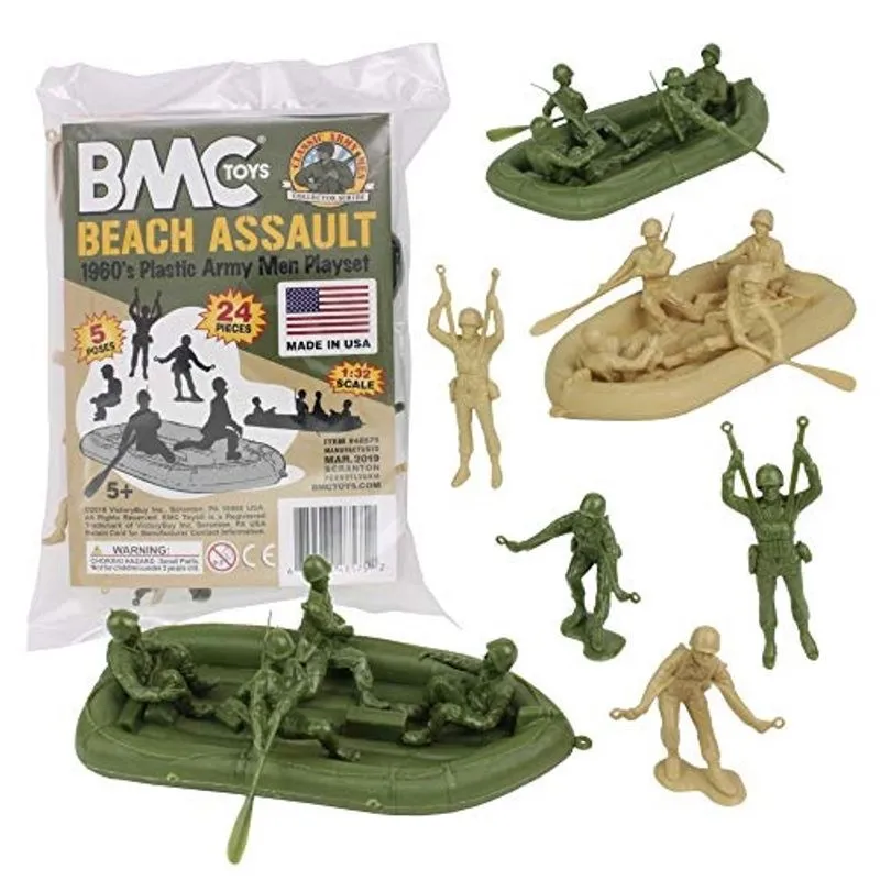 Bmc Marx Plastic Army Men Beach Assault - Green vs Tan 24pc WW2 us Soldiers - Made in usa
