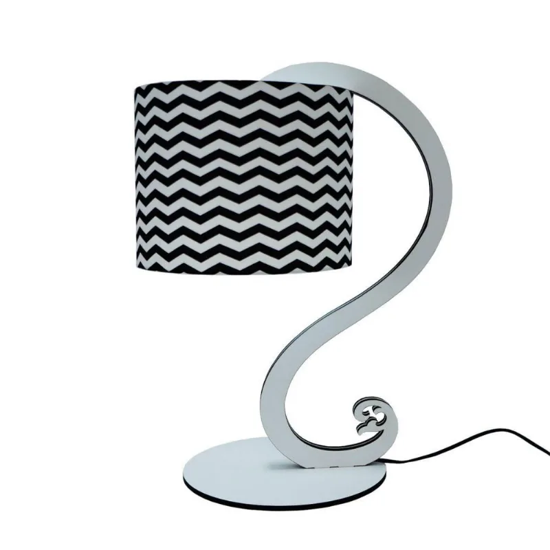 Abajur Curves Estampa Chevron Crie Casa Preto e Branco