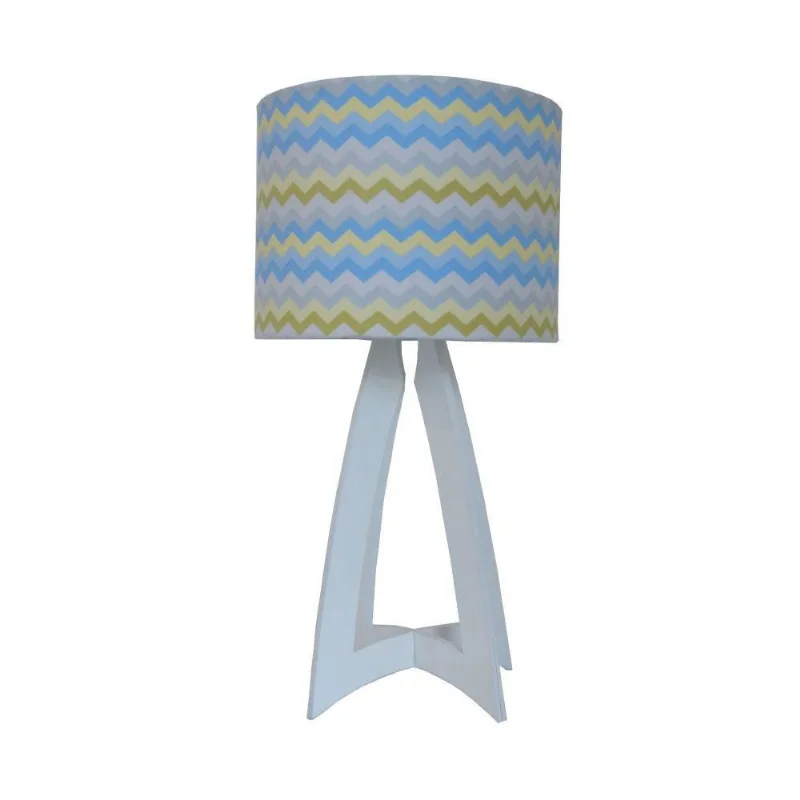 Abajur Base Branca Cúpula Tecido Chevron Colorido Bivolt