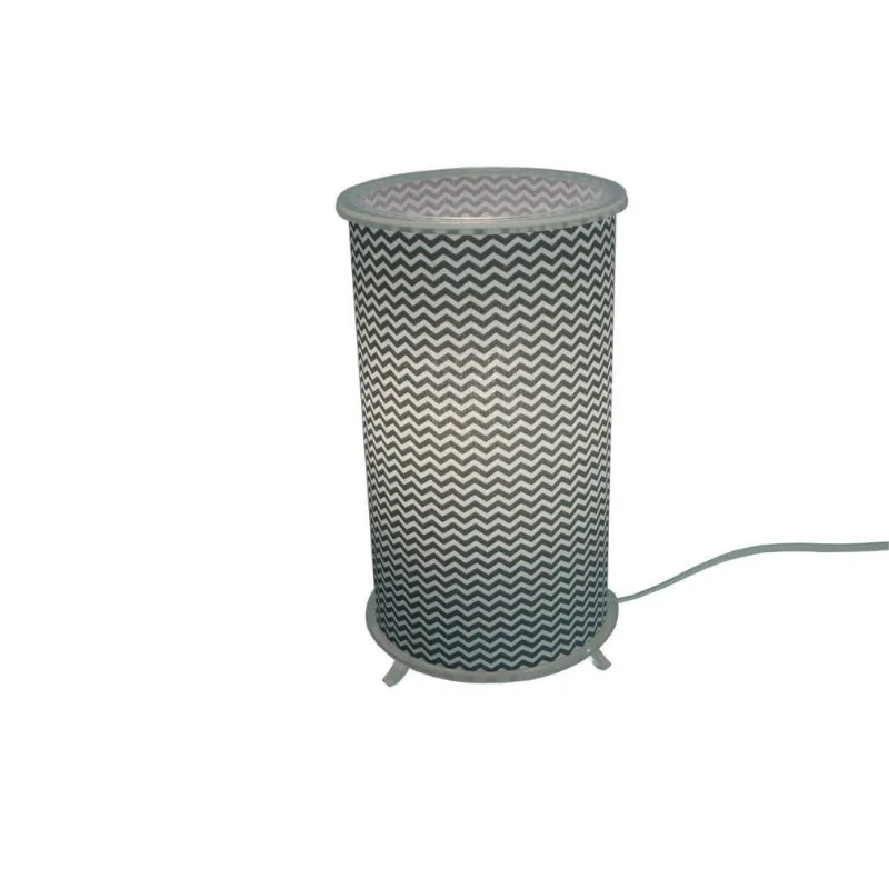 Abajur Cilíndrico Mini Chevron Casa Cinza e Branco