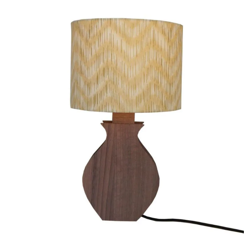 Abajur Base Madeira Crie Casa Chevron Amarelo e Dourado