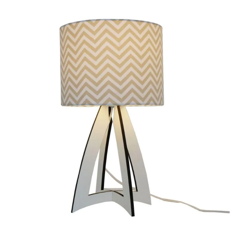 Abajur Cúpula Chevron Bege e Branco Crie Casa