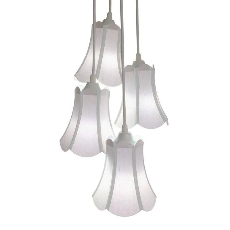 Lustre Pendente Cacho 4 Cúpulas Linho com Detalhes em Cinza