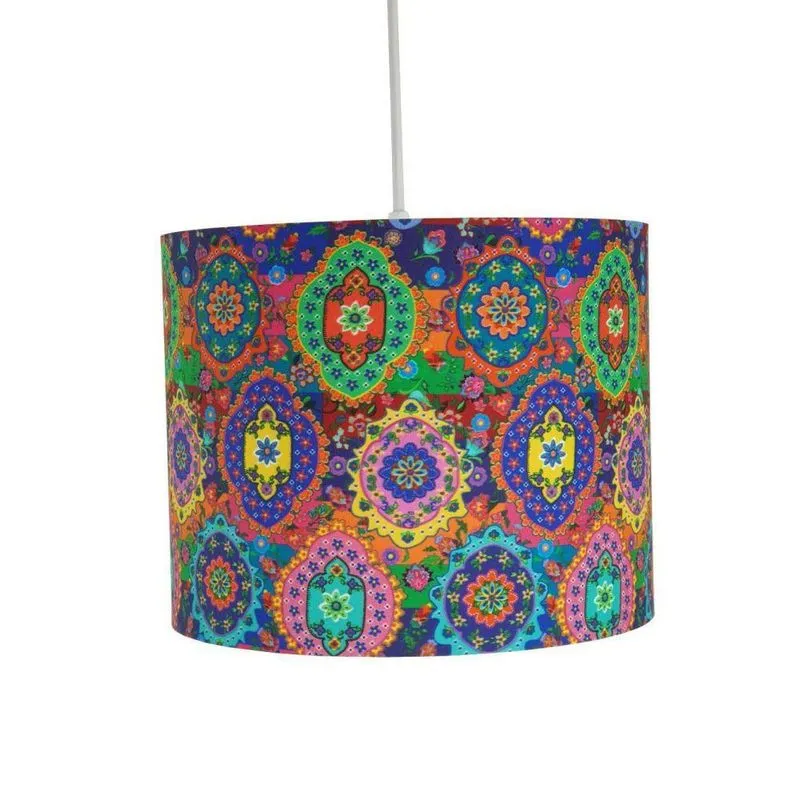 Luminária Pendente Revestida Mandalas Tecido Colorido