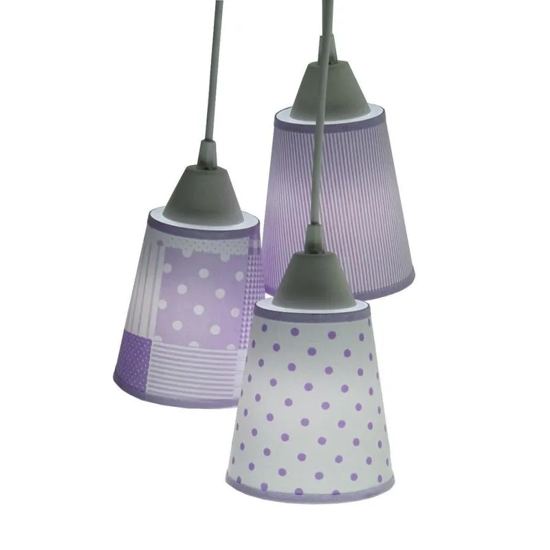 Lustre Pendente Luminária Cacho Tecido Estampado Lilás