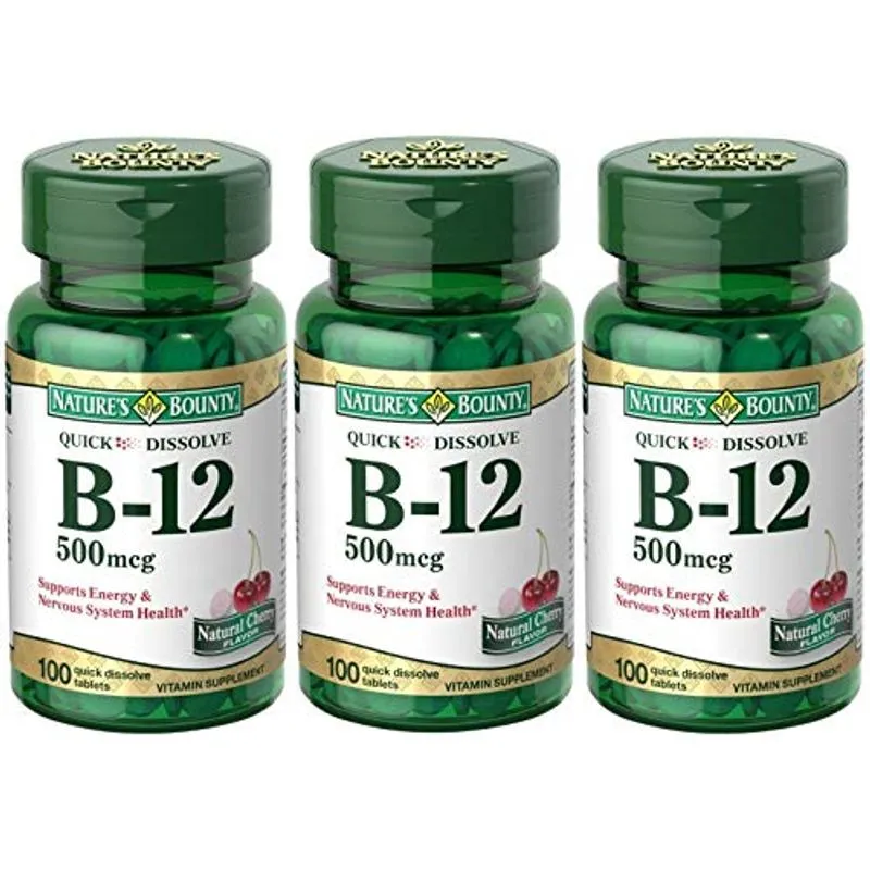 Nature's Bounty B-12 Comprimidos De Dissolução Rápida 500 Mcg, 100 Contagem (pacote De 3)