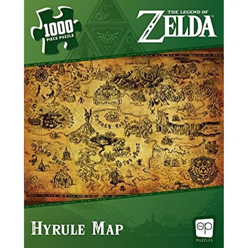The Legend of Zelda Hyrule Map 1000 Piece Jigsaw Puzzle Quebra-cabeça colecionável com mapa de hyrule estilizado de The Legend of Zelda Video Games Mercadoria Nintendo oficialmente licenciada