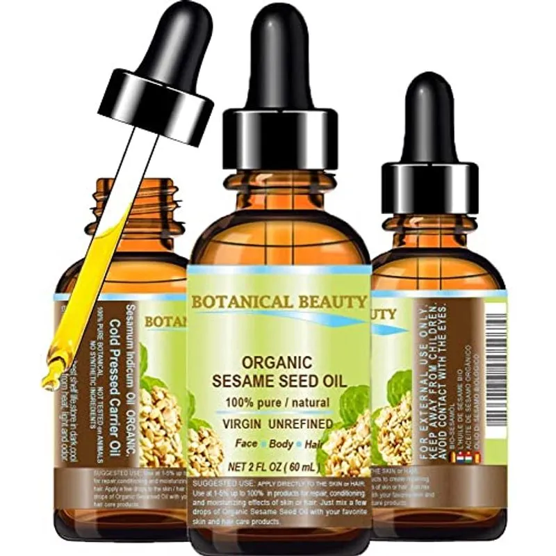Óleo De Gergelim Orgânico, 100% Puro/não Diluído/prensado A Frio. 2oz -60 Ml. Para Rosto, Cabelo E Corpo.