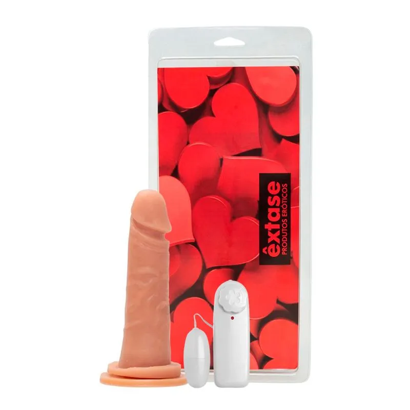 Prótese Realística com Glande, Ventosa e Vibrador Maciça 18 x 3,5cm Êxtase Prótese Realística com Glande, Ventosa e Vibrador Maciça 16,5 x 3,5cm Êxtase