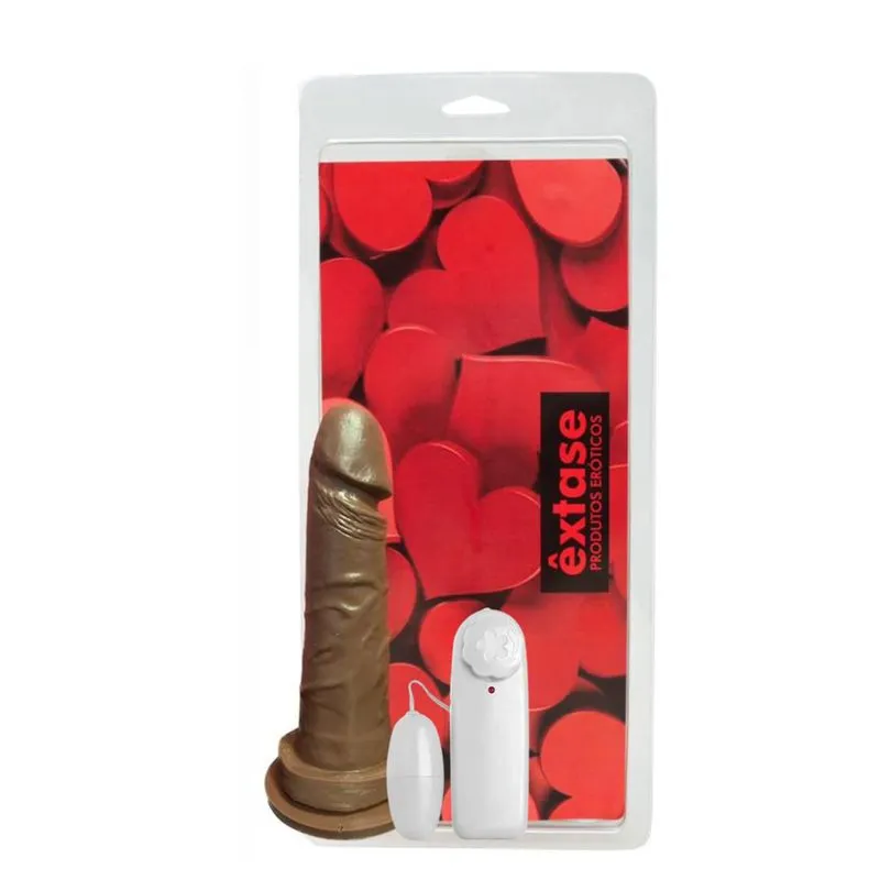 Prótese Realística com Glande, Ventosa e Vibrador Maciça 18 x 3,5cm Êxtase