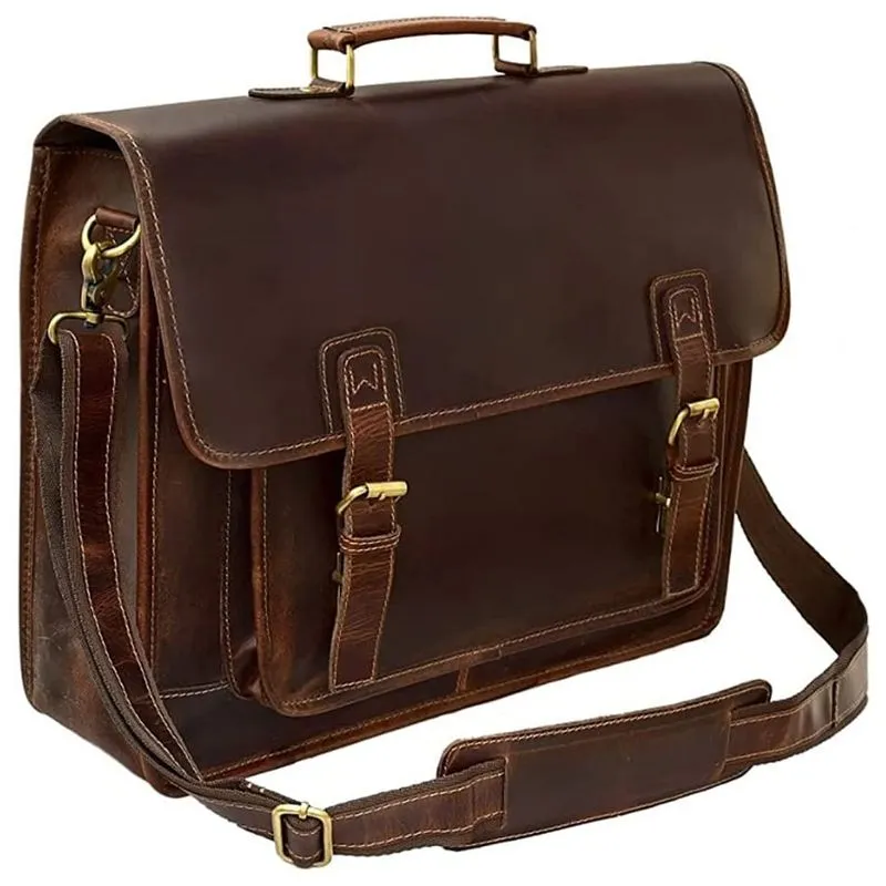 CUERO Bolsa, Pasta de Couro Masculina para Laptop, Marrom