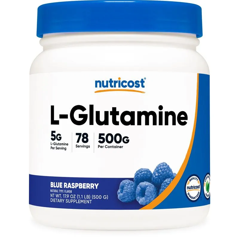 L-glutamina Em Pó Nutricost 500g Sabor De Framboesa Azul