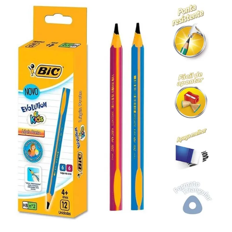Lapis Preto Kids Evolution Jumbo Triangular com12 unidades - Bic