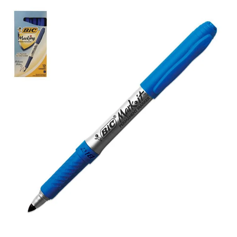 Marcador Permanente Bic Ponta Média Azul 12 Unidades