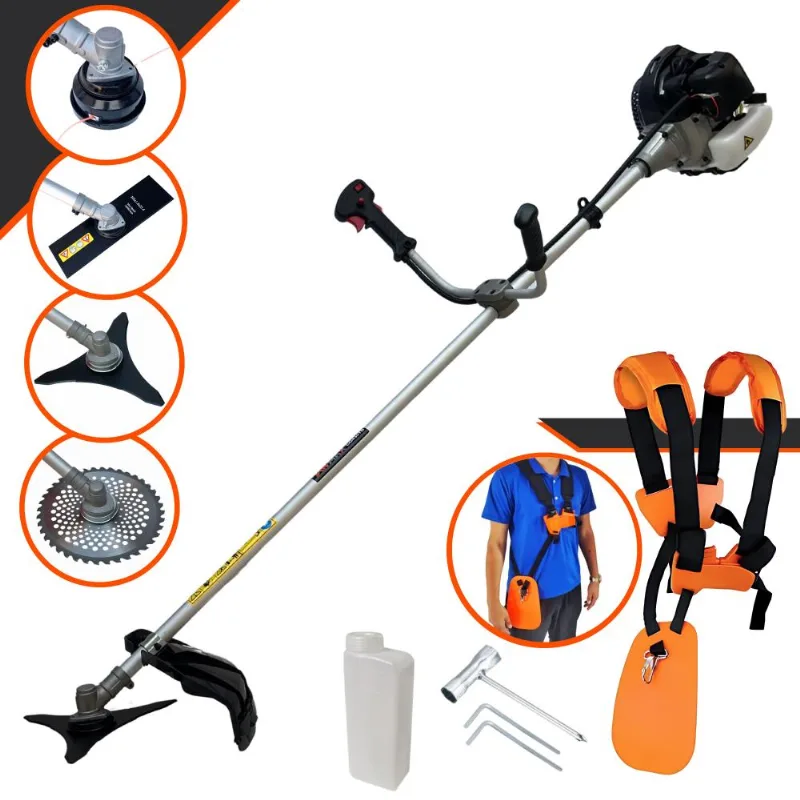Roçadeira Anmax Cg430b À Gasolina 43cc 1,7hp 12.000rpm Multifuncional Com Carretel Nylon + Lâmina 2 Pontas + Lâmina 3 Pontas + Lâmina 40 Dentes Vídea