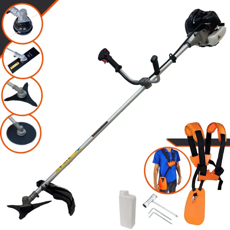 Roçadeira Máquina De Corta Grama Anmax Cg430b À Gasolina 43cc 1,7hp 4 Em 1 Com Carretel Nylon + Lâmina 2 Pontas + Lâmina 3 Pontas + Lâmina 80 Dentes