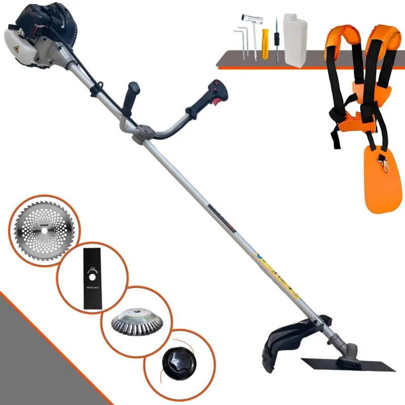 Roçadeira Anmax Cg430b À Gasolina 43cc 1,7hp 12.000rpm Alta Performance Com Carretel Nylon + Faca 2 Pontas + Faca 40 Dentes Vídea + Escova De Aço