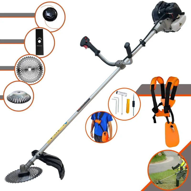 Roçadeira Anmax Cg430-b À Gasolina 43cc 1,7hp Multifunções 4 Em 1 Com Carretel Nylon + Lâmina 2 Pontas + Lâmina 40 Dentes + Escova De Aço 38 Cerdas