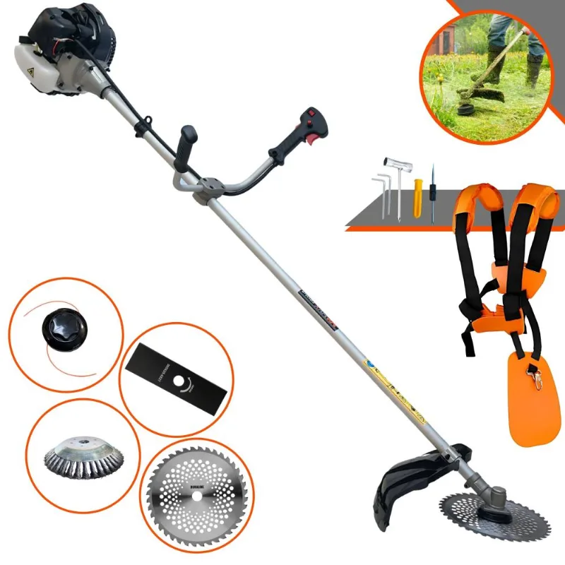 Roçadeira Aparador De Grama Anmax Cg430b À Gasolina 2t 43cc 12.000rpm 1,7hp De Potência Com Carretel + Faca 2 Pontas + Faca 40 Dentes + Escova De Aço