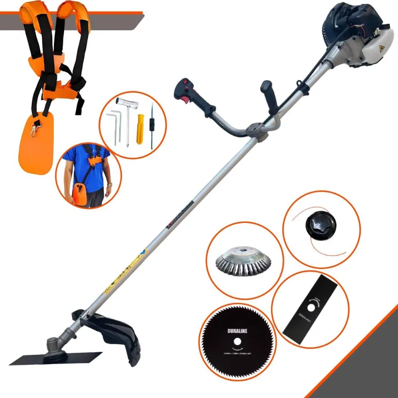 Roçadeira Anmax Cg430b À Gasolina 43cc 1,7hp Multifuncional Com Carretel Nylon + Lâmina 2 Pontas + Lâmina 80 Dentes + Escova De Aço Rotativa 38 Cerdas