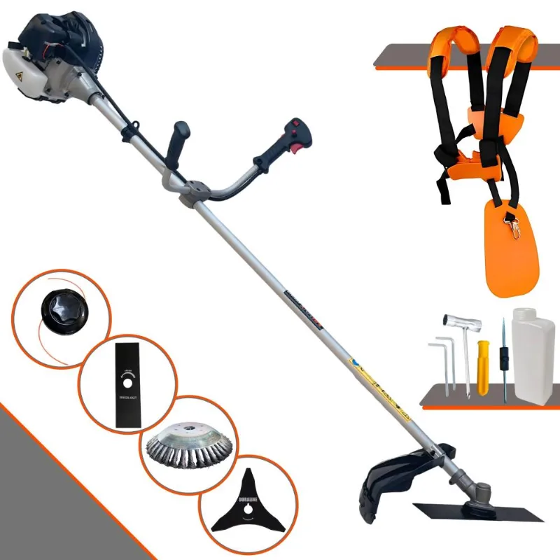 Roçadeira Podador De Grama Anmax Cg430-b À Gasolina 43cc 1,7hp 4 Em 1 Com Carretel Nylon + Lâmina 2 Pontas + Lâmina 3 Pontas + Escova Rotativa De Aço