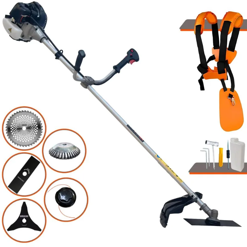 Roçadeira À Gasolina Anmax Cg430b 43cc 1,7hp De Potência Com 5 Opções De Corte C/ Carretel + 3 Facas + Escova De Aço Para Pavers E Concreto