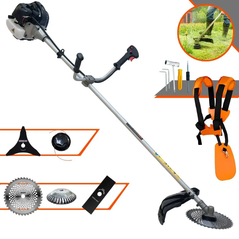 Roçadeira Aparador De Grama À Gasolina Anmax Cg430b 43cc 1,7hp 12.000rpm + Lâmina 3 Pontas + Lâmina 40 Dentes + Escova De Aço 38 Cerdas