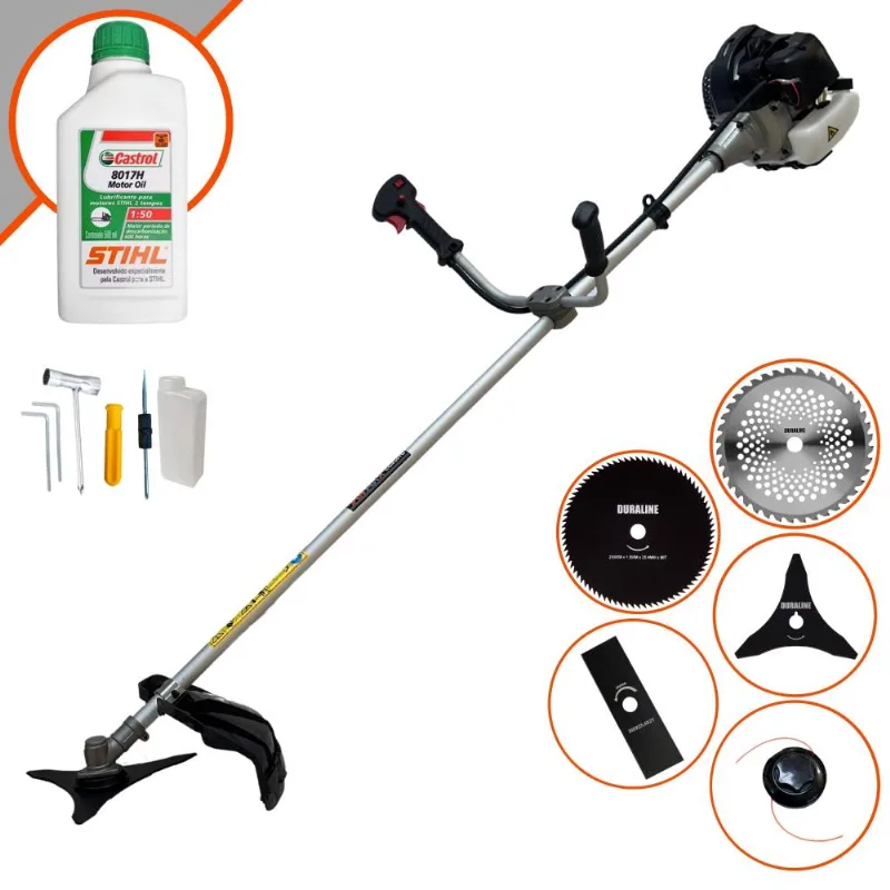 Roçadeira Aparador De Grama Lateral Anmax Cg430-b À Gasolina 43cc 1,7hp 12.000rpm Robusta Com Carretel De Nylon + Kit 4 Lâminas De Corte + Óleo Stihl