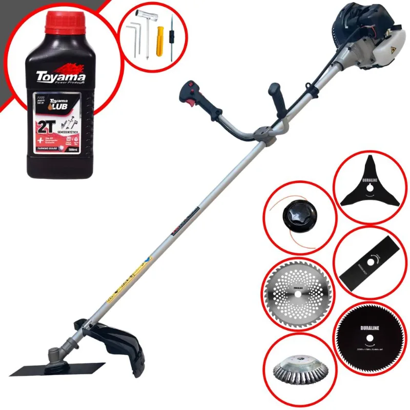 Roçadeira Anmax Cg430b 43cc 1,7hp Com Carretel E Lâmina 2 Pontas + Lâmina 3 Pontas + Lâmina 40 Dentes + Lâmina 80 Dentes + Escova De Aço + Óleo Toyama
