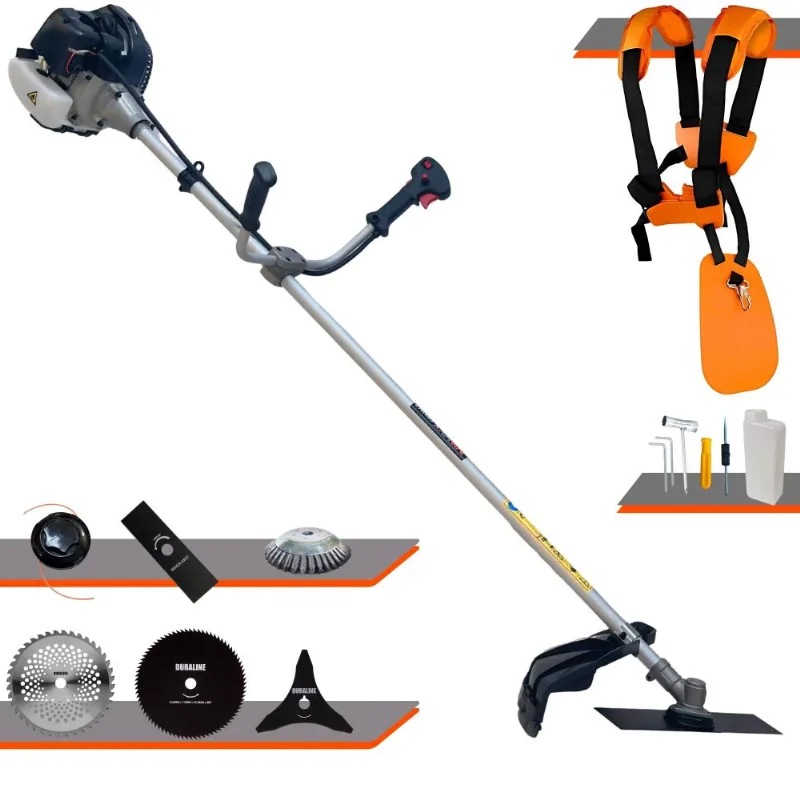 Kit Roçadeira Anmax Cg430b À Gasolina 43cc Com Carretel, Lâmina 2 Pontas, Lâmina 3 Pontas, Lâmina 40 Dentes, Lâmina 80 Dentes E Escova De Aço