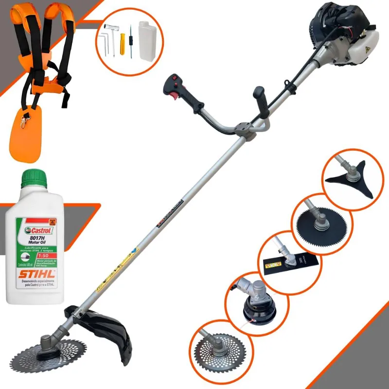 Roçadeira Máquina De Corta Grama Anmax Cg430b À Gasolina 2 Tempos 43cc 1,7hp 12.000rpm Multifuncional Completa Com 5 Opções De Cortes + Óleo Stihl