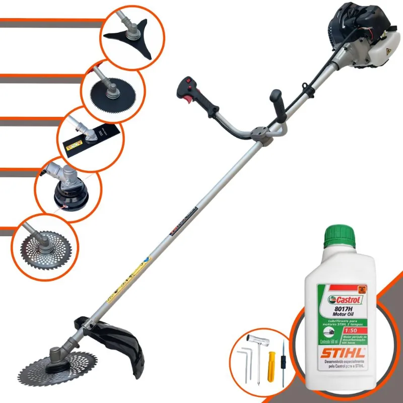 Roçadeira Profissional Anmax Cg430b À Gasolina 2t 43cc Com Carretel + Faca 2 Pontas + Faca 3 Pontas + Faca 40 Dentes + Faca 80 Dentes + Óleo Stihl