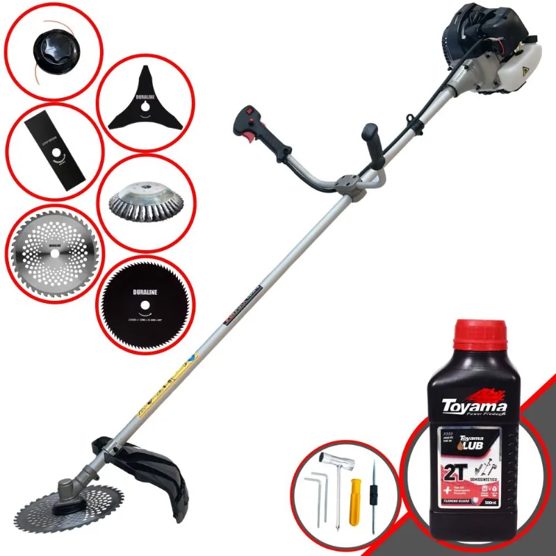 Roçadeira Anmax Cg430-b À Gasolina 43cc 1,7hp 12.000rpm Cortador De Grama Lateral 6 Em 1 Com Carretel + Kit 4 Facas + Escova De Aço + Óleo Toyama 2t