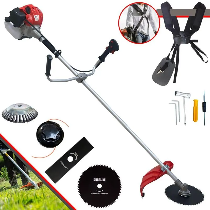 Roçadeira Anmax Cg430p-tb À Gasolina 43cc 2hp 5 Em 1 Com Carretel Nylon + Lâmina 2 Pontas + Lâmina 3 Pontas + Lâmina 80 Dentes + Escova 38 Cerdas