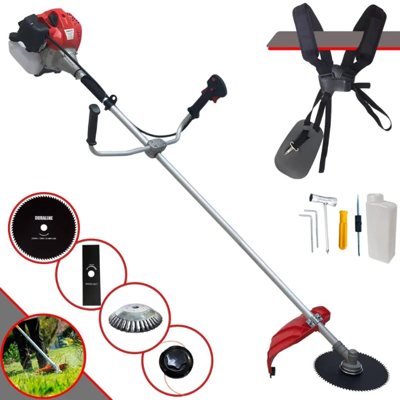 Roçadeira Podador De Grama Lateral À Gasolina Anmax Cg520p 52cc 2,2hp Completa Com Carretel De Nylon + Faca 2 Pontas + Faca 80 Dentes + Escova De Aço