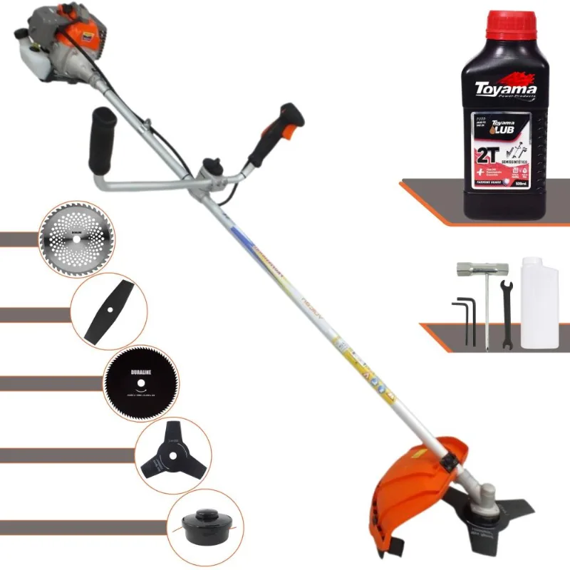 Roçadeira Profissional Vulcan Vr330-p À Gasolina 33cc Com Lâmina 2 Pontas, Lâmina 3 Pontas, Lâmina 40 Dentes Vídea, Lâmina 80 Dentes + Óleo Toyama 2t