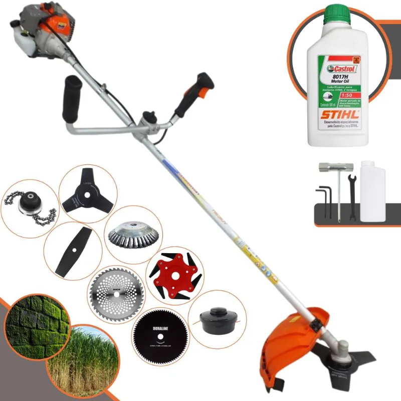 Máquina De Cortar Grama Lateral À Gasolina Vulcan Vr330-p 33cc 1,2hp 10.000rpm Roçadeira Com Guidão Anti-vibração 8 Opções De Cortes + Óleo Stihl 2t