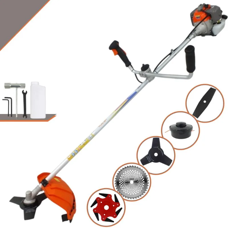 Roçadeira À Gasolina Vulcan Vr330-p 1,2hp 33cc Com Guidão Anti-vibração Carretel De Nylon E Facas 3 Pontas + 2 Pontas + 6 Pontas + 40 Dentes De Vídea