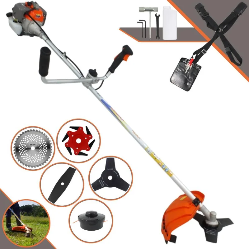 Aparador De Grama À Gasolina Vulcan Vr330p 2t 33cc 1,2hp 10000rpm Roçadeira Completa C/ Guidão Antivibração Carretel De Nylon E Kit 4 Lâminas De Corte