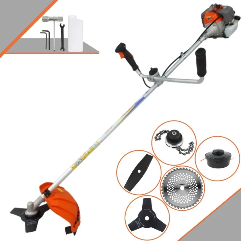 Roçadeira À Gasolina Vulcan Vr330p 2t 33cc 1,2hp 10000rpm Alta Performance Completa Com Guidão Antivibração Carretel De Nylon E Kit 4 Lâminas De Corte