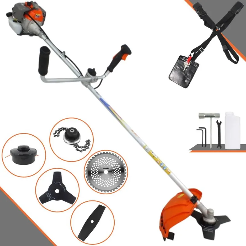Roçadeira Vulcan Vr330p À Gasolina 2t 33cc 1,2hp 5 Em 1 C/ Carretel De Nylon E Faca 3 Pontas + Extra Faca 2 Pontas + Faca 40 Dentes De Vídea + Trimmer
