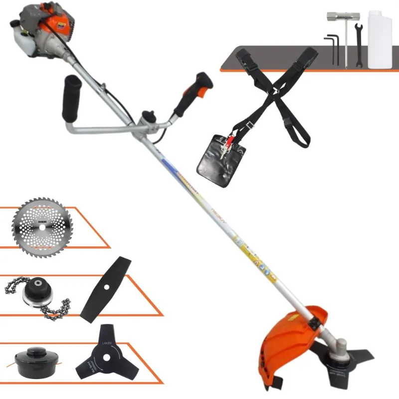 Roçadeira À Gasolina Vulcan Vr330-p 1,2hp 33cc Com Guidão Antivibração Carretel Nylon + Faca 2 Pontas + Faca 3 Pontas + Faca 40 Dentes Vídea + Trimmer