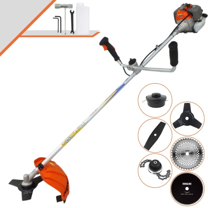 Roçadeira Robusta À Gasolina Vulcan Vr330p 33cc + Lâmina 2 Pontas + Lâmina 3 Pontas + Lâmina 40 Dentes + Lâmina 80 Dentes + Carretel Nylon + Trimmer