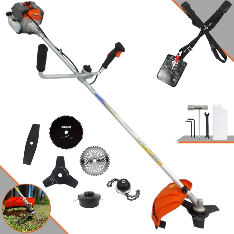 Roçadeira Vulcan Vr330p 33cc 1,2hp C/ Guidão Antivibração 6 Opções De Corte Com Carretel + Facas 2 Pontas + 3 Pontas + 40 Dentes + 80 Dentes + Trimmer