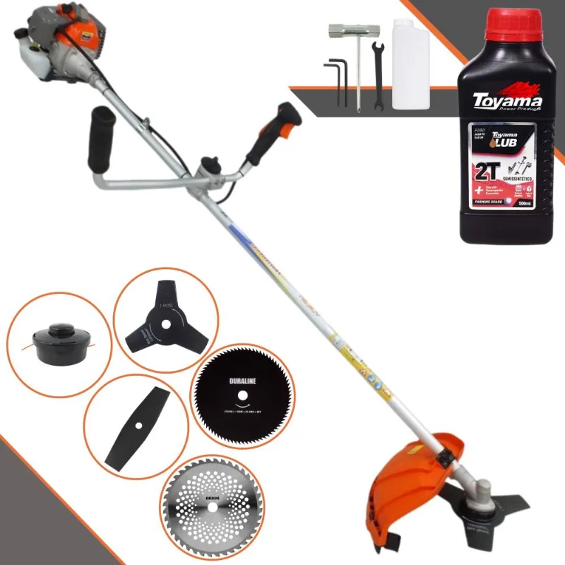 Roçadeira Lateral Vulcan Vr330-p 33cc 1,2hp 10.000rpm Com Carretel E Faca 3 Pontas + Faca 2 Pontas, Faca 40 Dentes, Faca 80 Dentes + Óleo Toyama Fg50