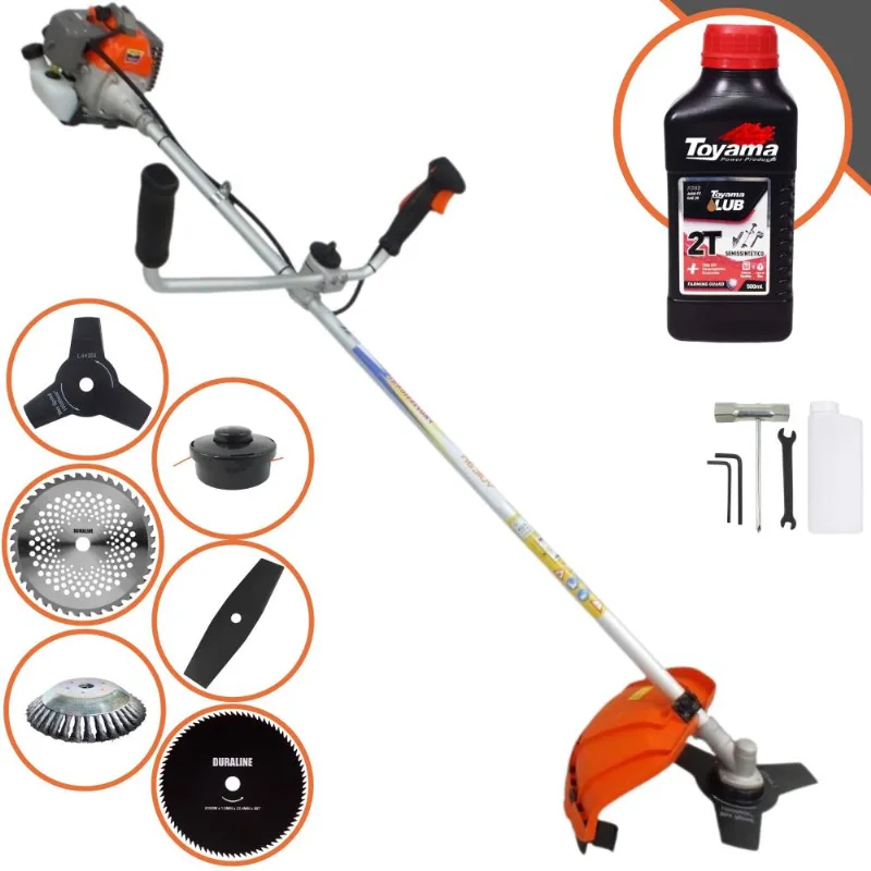 Roçadeira Lateral Vulcan Vr330p À Gasolina 33cc 1,2hp 10.000rpm Com Guidão Antivibração Carretel + 4 Lâminas De Corte + Escova De Aço + Óleo Toyama