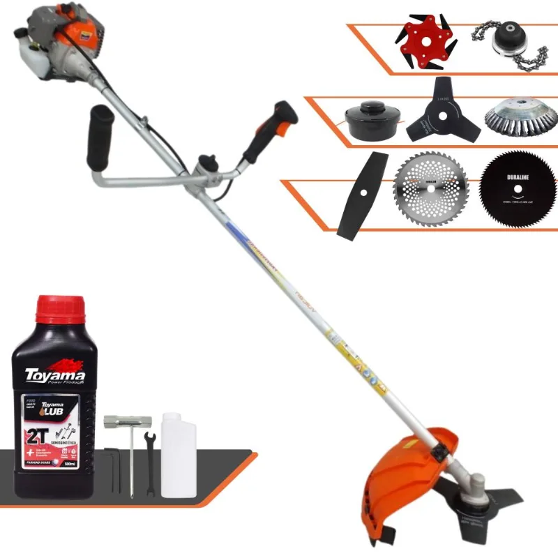 Roçadeira Vulcan Vr330p 33cc 1,2hp Com Carretel + Faca 2 Pontas, 3 Pontas, 6 Pontas, 40 Dentes, 80 Dentes, Trimmer E Escova De Aço + Óleo Toyama 2t