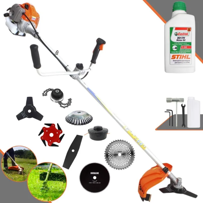Máquina De Cortar Grama Lateral À Gasolina Vulcan Vr430-p 43cc 1,7hp 10.000rpm Roçadeira Com Guidão Anti-vibração 8 Opções De Cortes + Óleo Stihl 2t