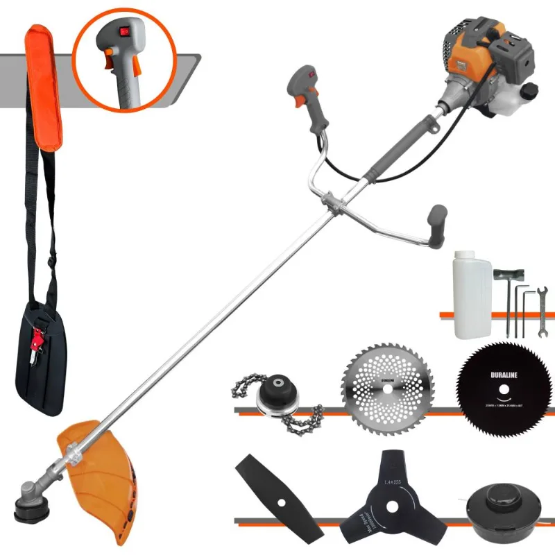 Roçadeira À Gasolina Tekna Rl430p 43cc 2t 1,7hp Com 6 Opções De Corte Com Carretel + Facas 2 Pontas + 3 Pontas + 40 Dentes + 80 Dentes + Trimmer