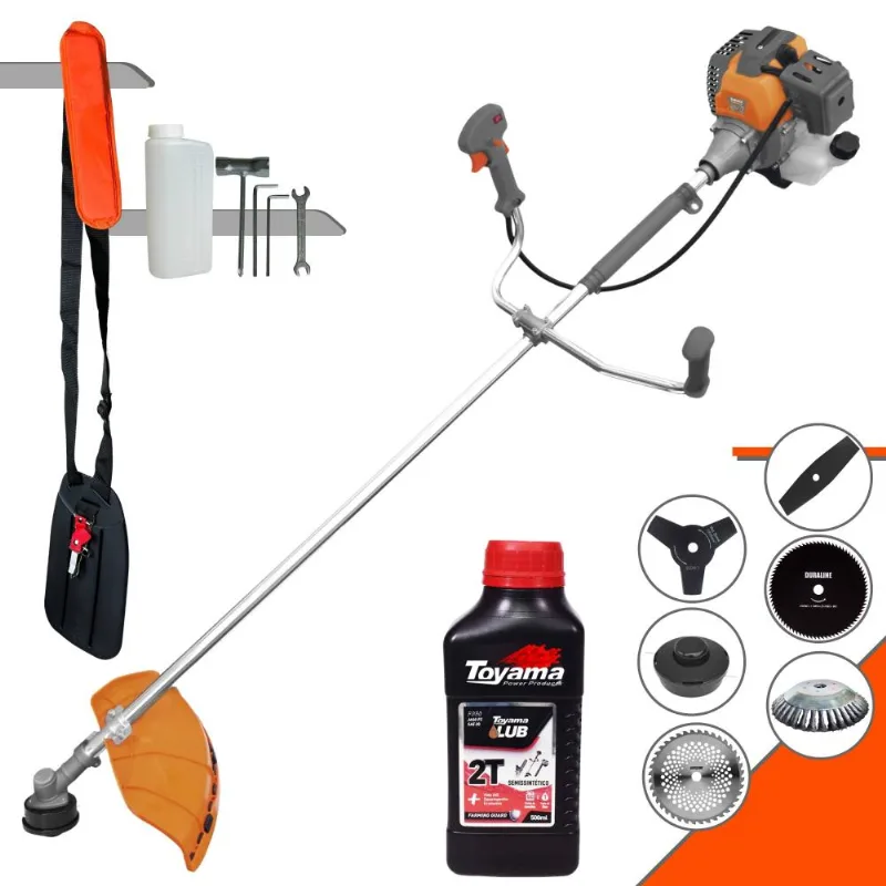 Roçadeira Tekna Rl430p 43cc 1,7hp Com Carretel E Faca 3 Pontas + Faca 2 Pontas + Faca 40 Dentes + Faca 80 Dentes + Escova De Aço + Óleo Toyama